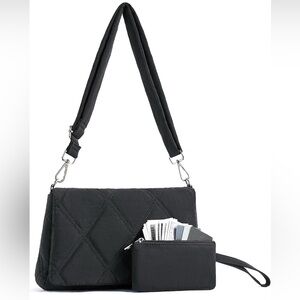 Black Quilted Puffer Crossbody Purse